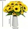 Spring Tabletop Decor – Artificial Sunflower Table Centerpiece with 6" White Ceramic Vase, 13" Faux Sunflower Arrangement with Small Daisies & Eucalyptus Leaves for Dining Table, Coffee Table & Farmhouse Home Décor